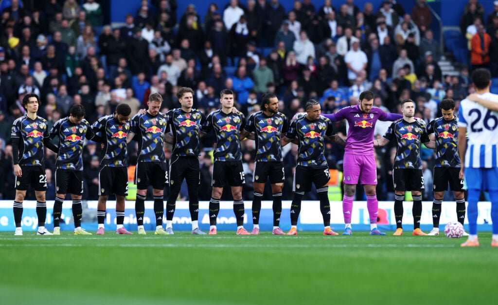 Leeds United players line up before a Premier League clash against Brighton