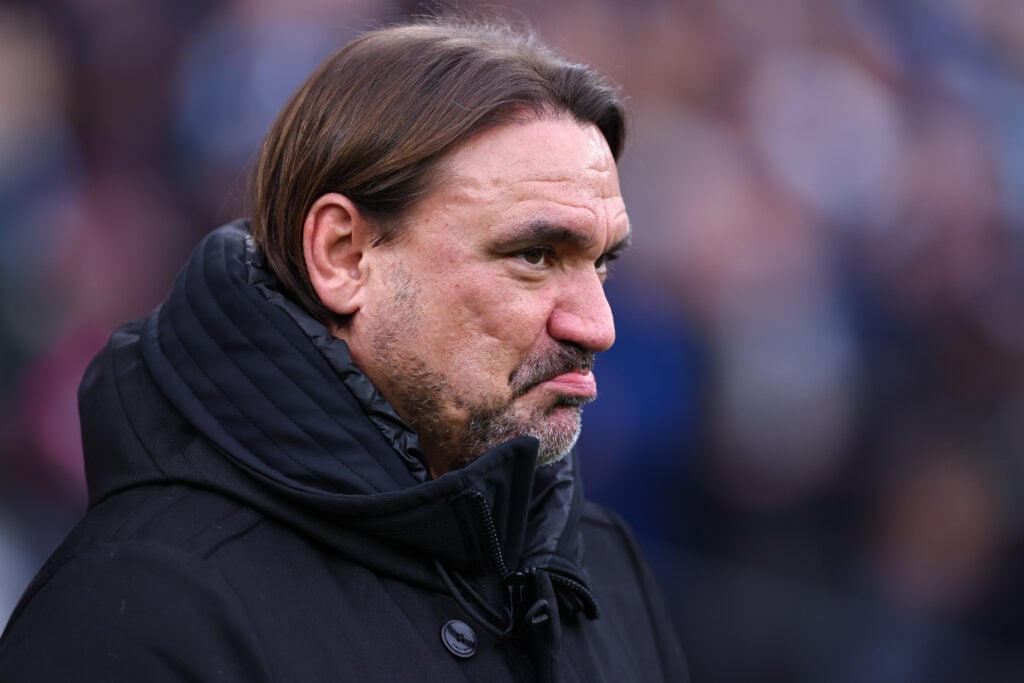 Daniel Farke managing Leeds United away to Manchester City