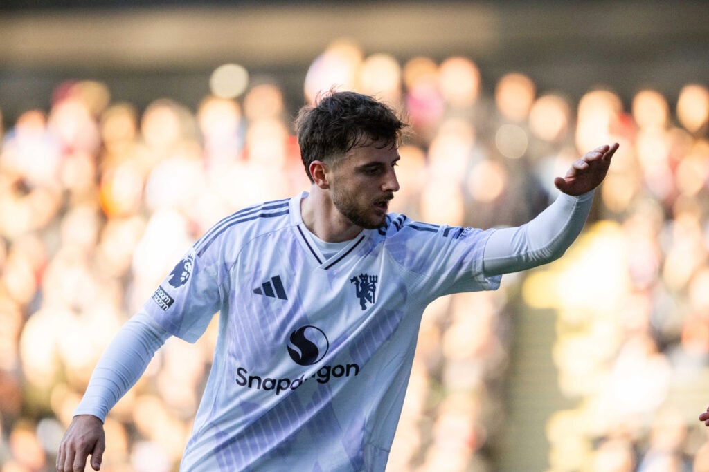 Mason Mount in action during the Premier League match between Crystal Palace and Manchester United at Selhurst Park in 2025 in London, England.