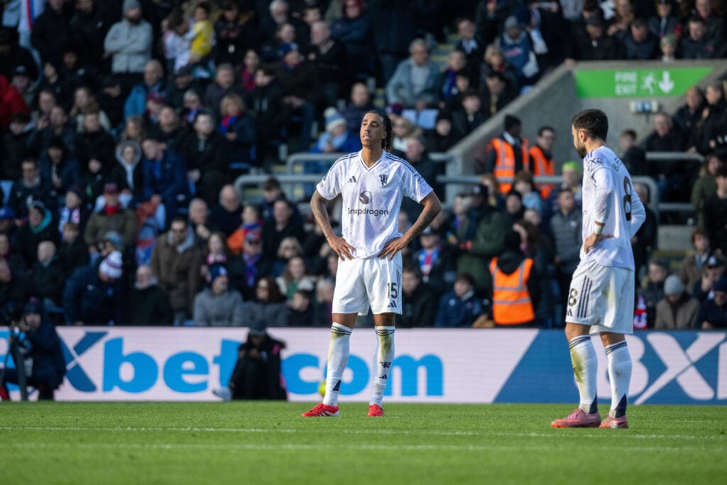 Leny Yoro standing after Man Utd concede