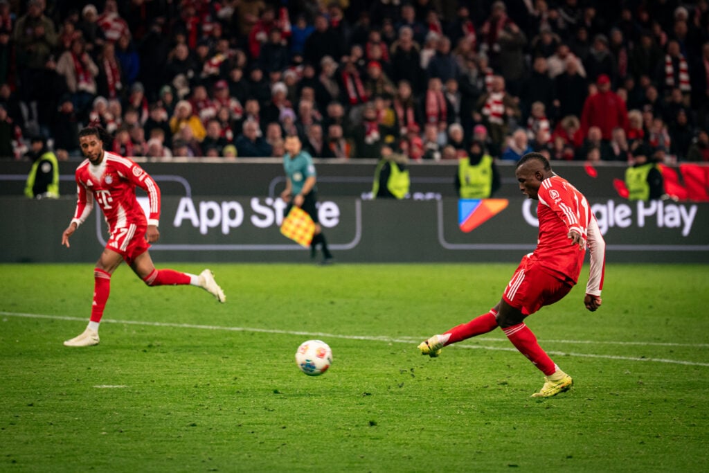Nicolas Jackson of Bayern Munich shoots the ball