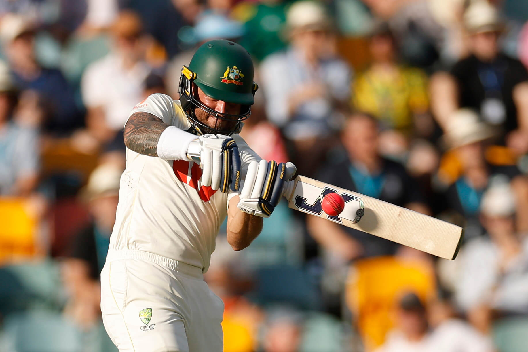 Jake Weatherland pulls another short ball from England in his fluent and aggressive 72