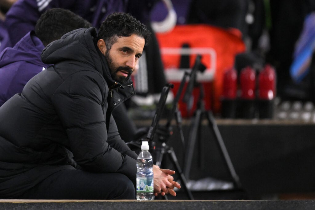 Ruben Amorim in the dugout at Molineux