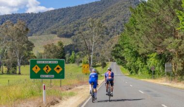 Oscar Onley (Picnic PostNL) and Lillee Pollock (Praties Cycling) checking out the roads around Bright ahead of the 2025 Tour of Bright