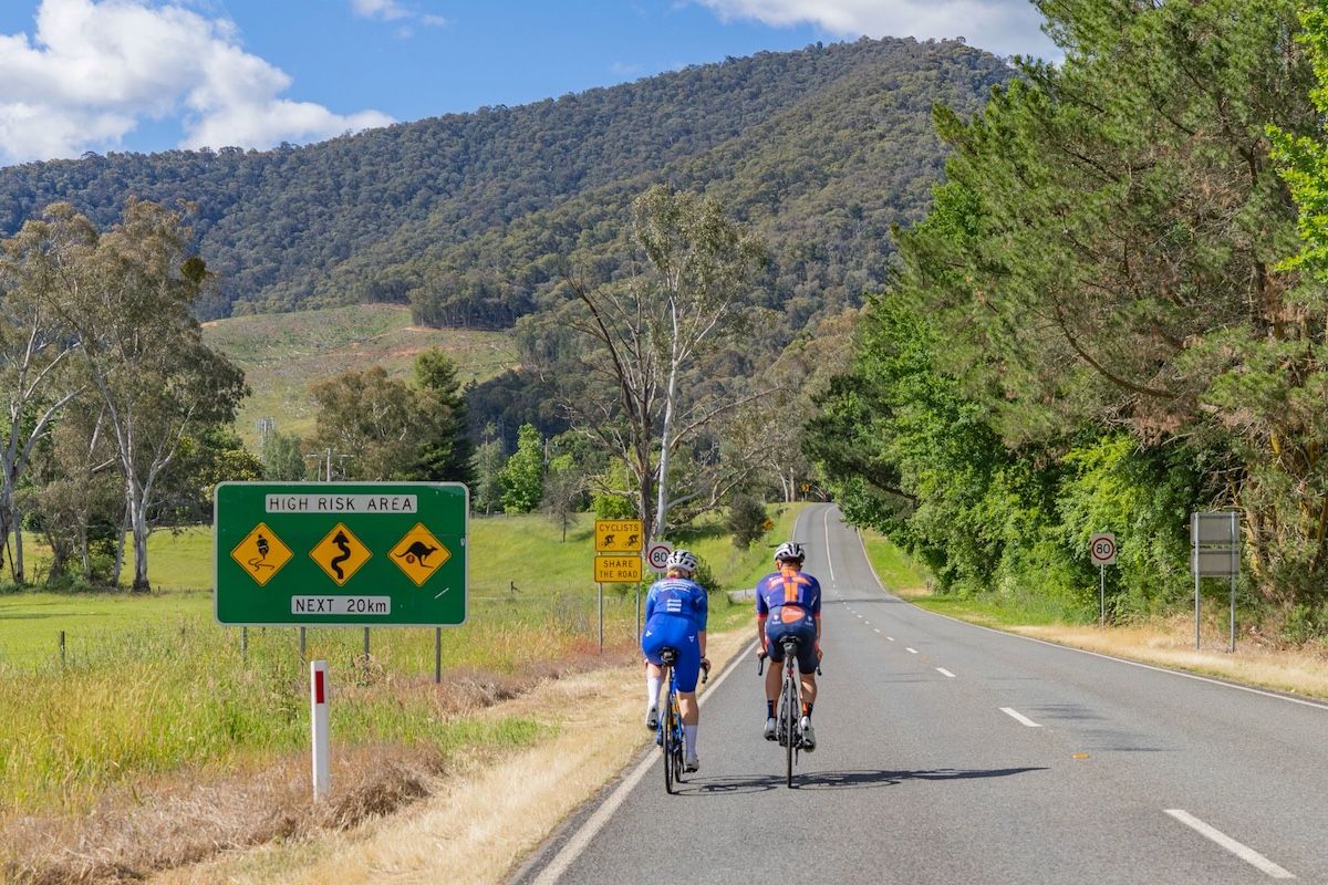 Oscar Onley (Picnic PostNL) and Lillee Pollock (Praties Cycling) checking out the roads around Bright ahead of the 2025 Tour of Bright