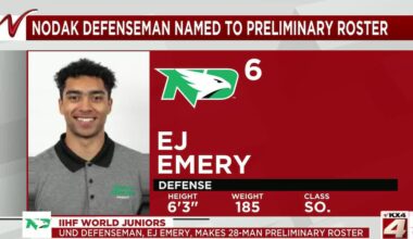 UND’s EJ Emery named to Team USA preliminary roster for 2026 World Junior Championship