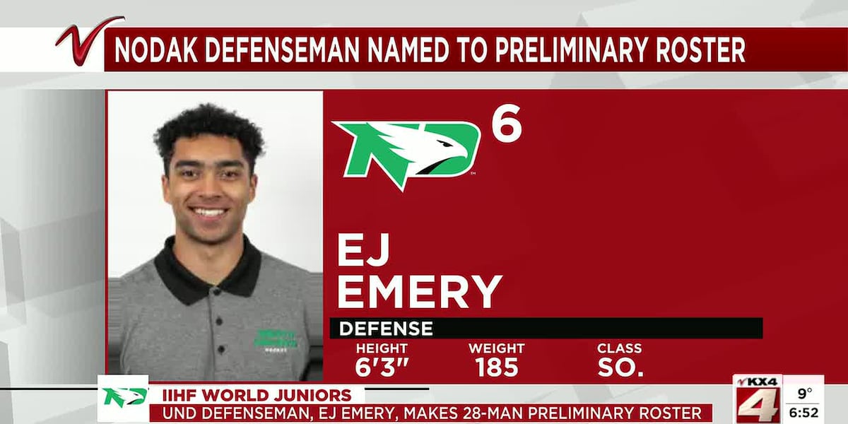 UND’s EJ Emery named to Team USA preliminary roster for 2026 World Junior Championship