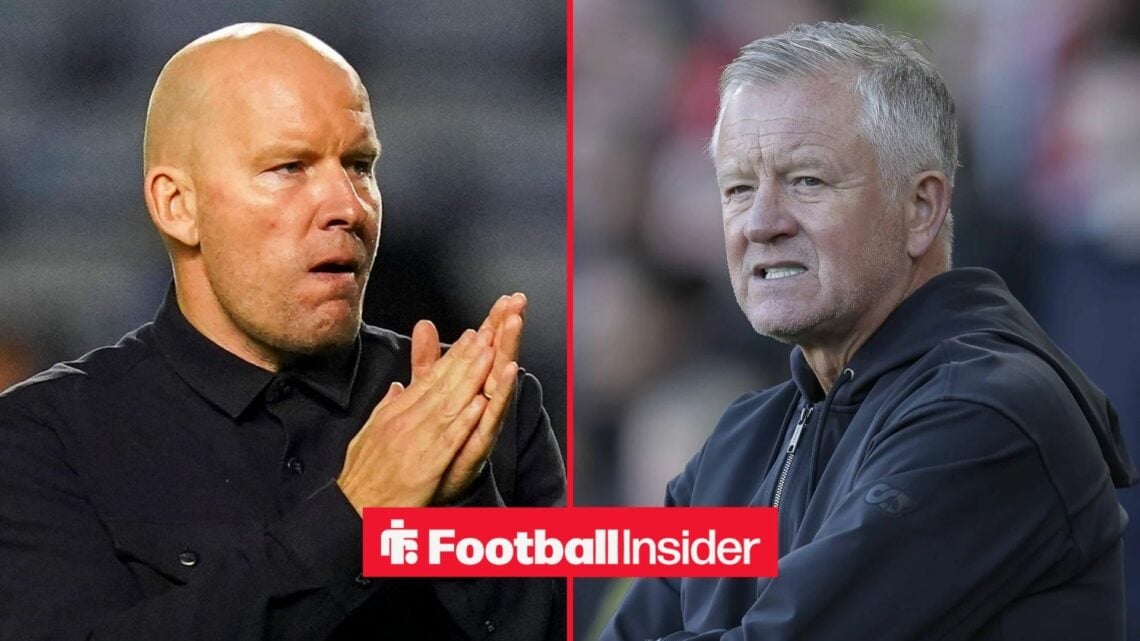 Henrik Pedersen clapping alongside Chris Wilder looking concerned