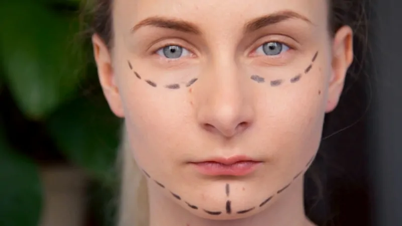 A woman with facial markings before plastic surgery in the United States