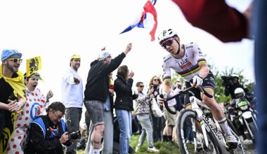 Slovenian Tadej Pogacar of UAE Team Emirates pictured in action during the men elite race of the 'Paris-Roubaix' one day cycling race, 259,2 km from Compiegne to Roubaix, France, on Sunday 13 April 2025. BELGA PHOTO JASPER JACOBS (Photo by JASPER JACOBS / BELGA MAG / Belga via AFP)