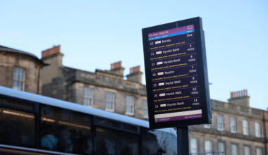Bus timetable signs in Leith now displaying live times