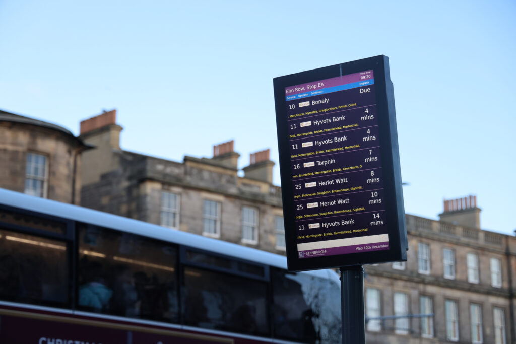 Bus timetable signs in Leith now displaying live times