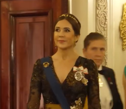 Queen Mary of Denmark wears a tiara filled with stones brought back from Pompeii