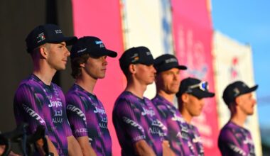 TIRANA, ALBANIA - MAY 07: Davide De Pretto of Italy and Team Jayco AlUla during the 108th Giro d&amp;apos;Italia 2025, Team Presentation / #UCIWT / on May 07, 2025 in Tirana, Albania. (Photo by Tim de Waele/Getty Images)