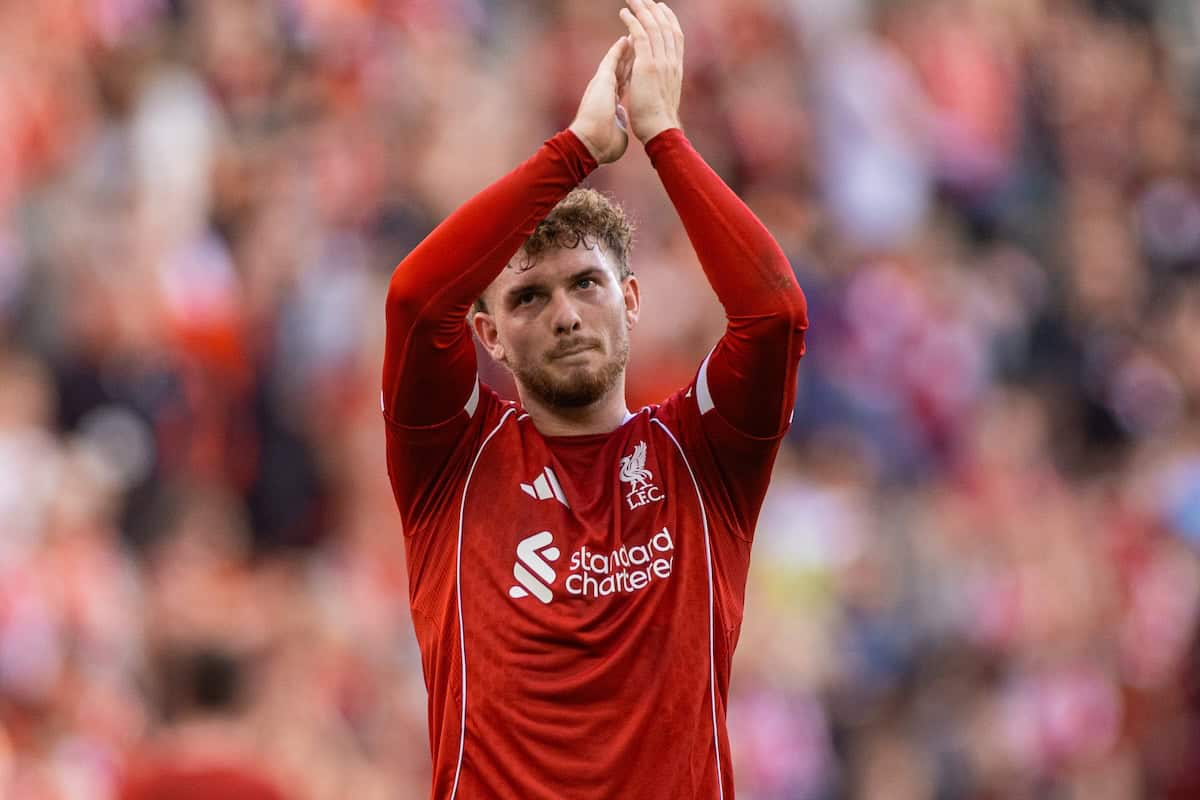 LIVERPOOL, ENGLAND - Monday, August 4, 2025: Liverpool's Harvey Elliott during a pre-season friendly match between Liverpool FC and Athletic Bilbao at Anfield. (Photo by David Rawcliffe/Propaganda)