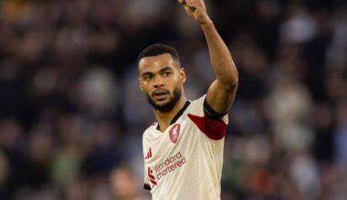 LONDON, ENGLAND - Sunday, November 30, 2025: Liverpool's Cody Gakpo celebrates after scoring the second goal during the FA Premier League match between West Ham United FC and Liverpool FC at the London Stadium. (Photo by David Rawcliffe/Propaganda)