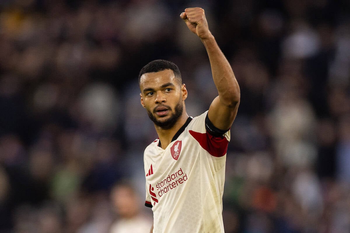 LONDON, ENGLAND - Sunday, November 30, 2025: Liverpool's Cody Gakpo celebrates after scoring the second goal during the FA Premier League match between West Ham United FC and Liverpool FC at the London Stadium. (Photo by David Rawcliffe/Propaganda)