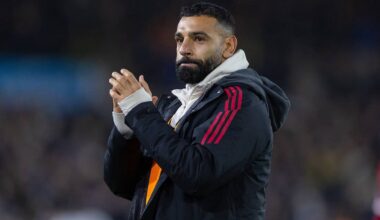 LEEDS, ENGLAND - Saturday, December 6, 2025: Liverpool's unused substitute Mohamed Salah applauding the traveling supporters after the FA Premier League match between Leeds United FC and Liverpool FC at Elland Road. (Photo by David Rawcliffe/Propaganda)