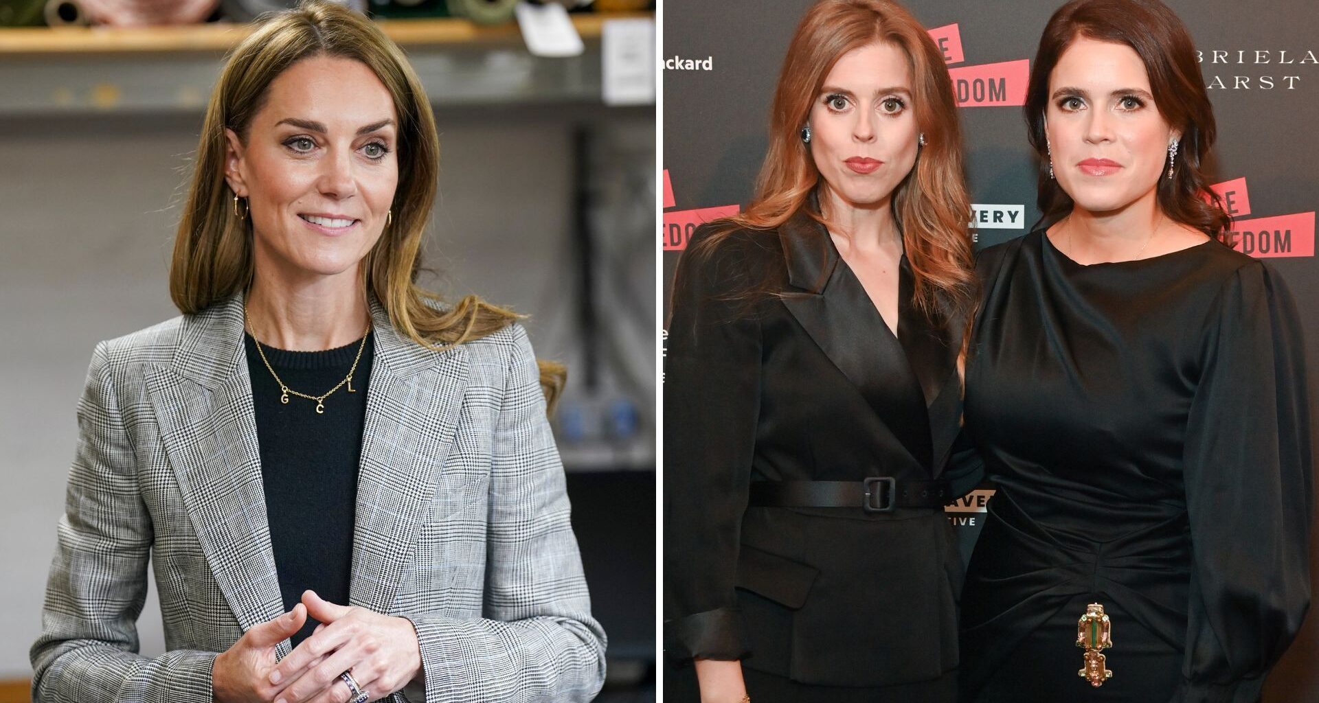 A composite of a picture of the Princess of Wales and a picture of Princess Eugenie and Beatrice together