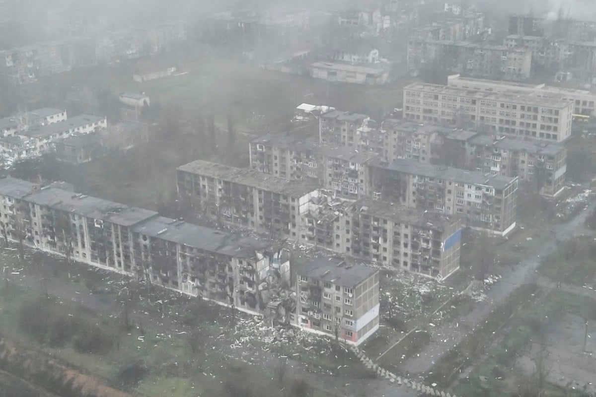 Exclusive drone footage shows devastated Ukrainian town almost encircled by Russian forces