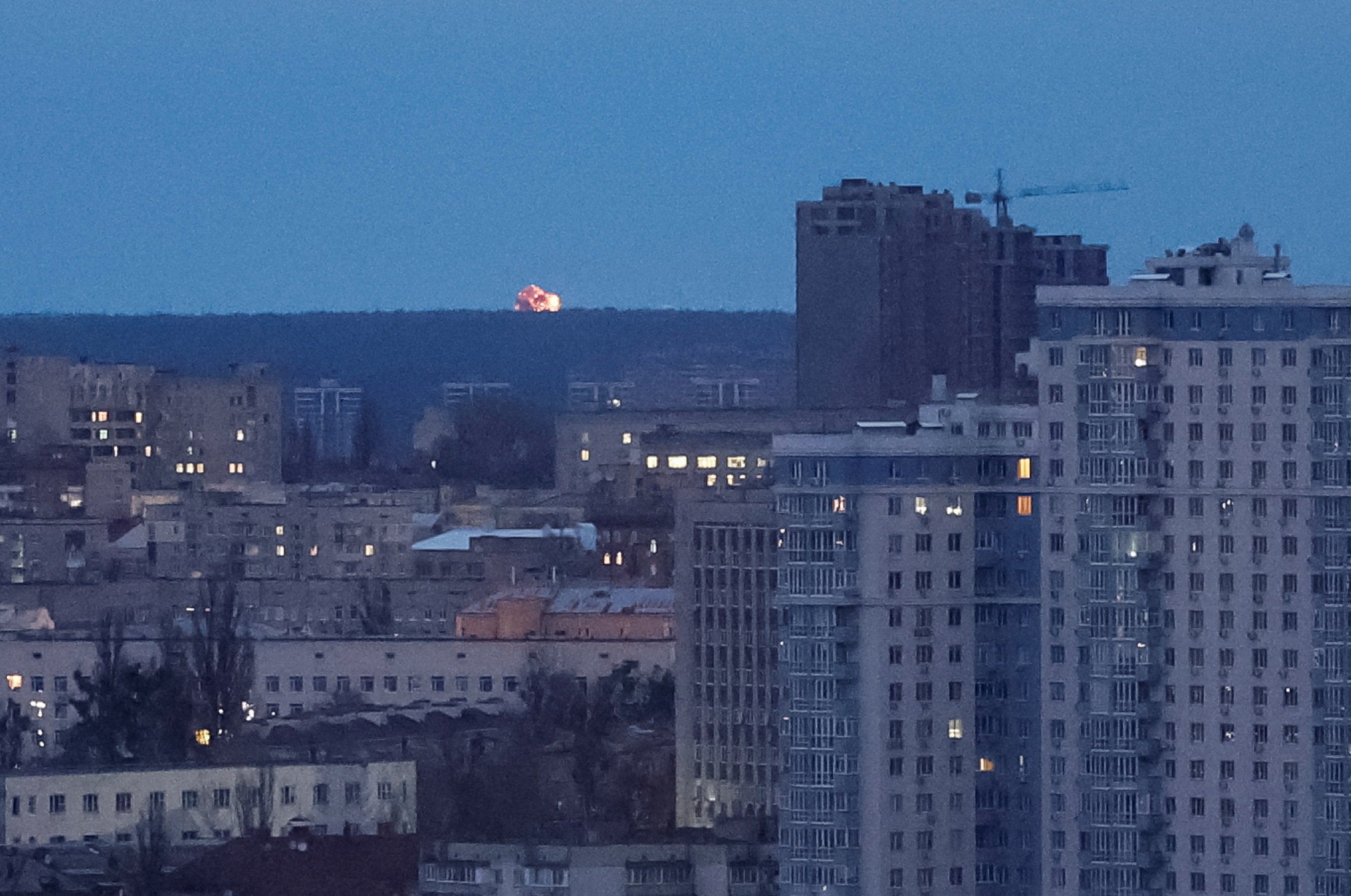 A drone explodes during a Russian missile and drone strike on Kyiv