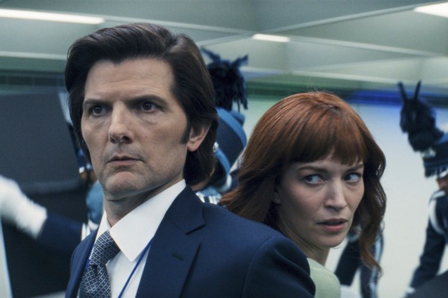 15107591 Terrifying Severance office actually exists... but it is shockingly different in real life and anyone can visit This image released by Apple TV+. shows Adam Scott, left, and Britt Lower in a scene from 