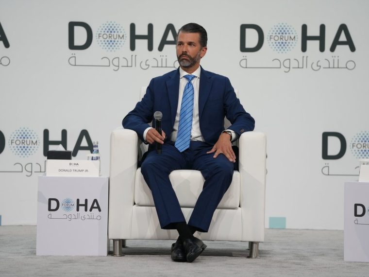 DOHA, QATAR - DECEMBER 07: Donald John Trump Jr., US President Donald Trump's eldest son, attends a session held as part of the 23rd edition of the Doha Forum in Doha, Qatar on December 07, 2025. (Photo by Ahmet Turhan Altay/Anadolu via Getty Images)