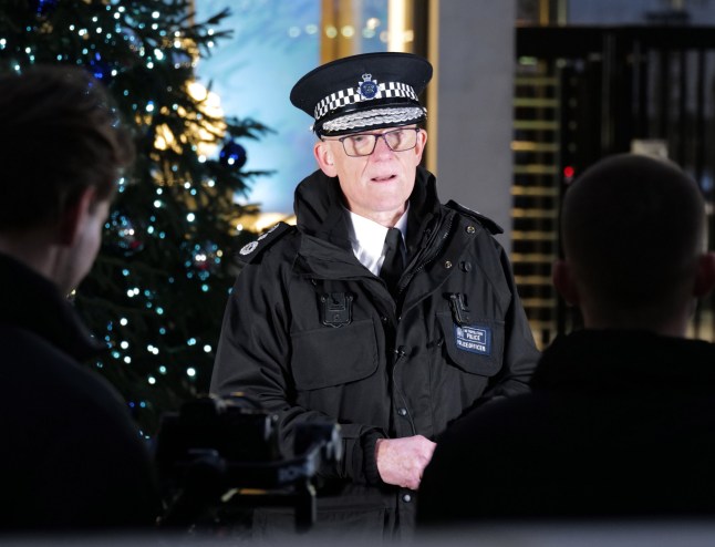 W8media. W8media Sir Mark Peter Rowley . Sir Mark Peter Rowley Commissioner of the Metropolitan Police Service gives a talk about the new crackdown on illegal e-bikes and electric scooters throughout the capital and battling the crime figures. A heavy police presence at Cambridge circus with over 60 officers stopping and checking e-bikes, any found to be illegal are seized and crushed-pictured 30 bikes by the bottom of the met police xmas tree by Scotland Yard. 05/12/2025.