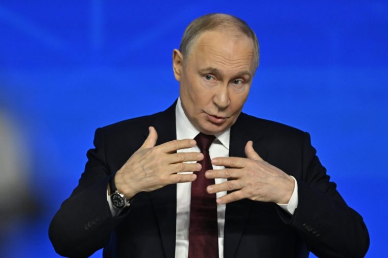 MOSCOW, RUSSIA - DECEMBER 19: Russia's President Vladimir Putin attends annual special televised question-and-answer session and year-end news conference scheduled to take place at the Gostiny Dvor trade and exhibition centre in Russia, Moscow on December 19, 2025. (Photo by Sefa Karacan/Anadolu via Getty Images)