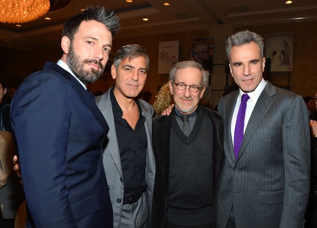 BEVERLY HILLS, CA - JANUARY 11: (L-R) Actor/director Ben Affleck, actor/director George Clooney, director Steven Spielberg, and Daniel Day-Lewis attend the 13th Annual AFI Awards at Four Seasons Los Angeles at Beverly Hills on January 11, 2013 in Beverly Hills, California. (Photo by Frazer Harrison/Getty Images)