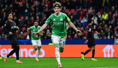 Newcastle United's Eddie Howe & Anthony Gordon react to Leverkusen draw