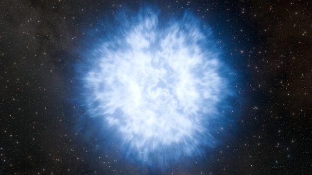 A glowing blue explosion in space