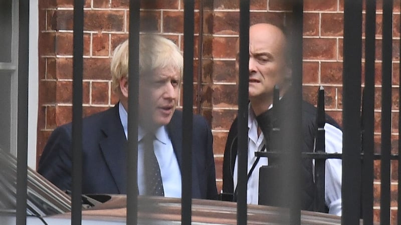 Former prime minister Boris Johnson pictured with his ex-chief adviser Dominic Cummings (Victoria Jones/PA)