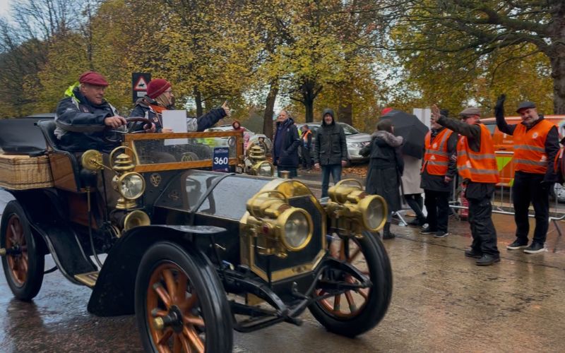 Participants in the oldest motoring event in the world, the London to Brighton Run, take off from London's Hyde Park.