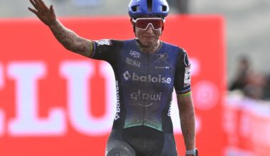 Dutch Lucinda Brand celebrates as she crosses the finish line to win the women's elite race of the Cyclocross World Cup, in Terralba, Sardinia, Italy, Sunday 07 December 2025, stage 3 (out of 12) in the World Cup of the 2026-2027 season. BELGA PHOTO DAVID PINTENS (Photo by DAVID PINTENS / BELGA MAG / Belga / AFP via Getty Images)