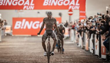 Belgian Michael Vanthourenhout celebrates as he crosses the finish line to win the men's elite race of the Cyclocross World Cup, in Terralba, Sardinia, Italy, Sunday 07 December 2025, stage 3 (out of 12) in the World Cup of the 2026-2027 season. BELGA PHOTO DAVID PINTENS (Photo by DAVID PINTENS / BELGA MAG / Belga via AFP)