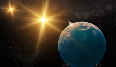 An illustration of the Tatooine-like planet HD 143811 AB b as it orbits its twin parent stars