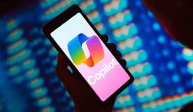 Microsoft Copilot logo displayed on a smartphone