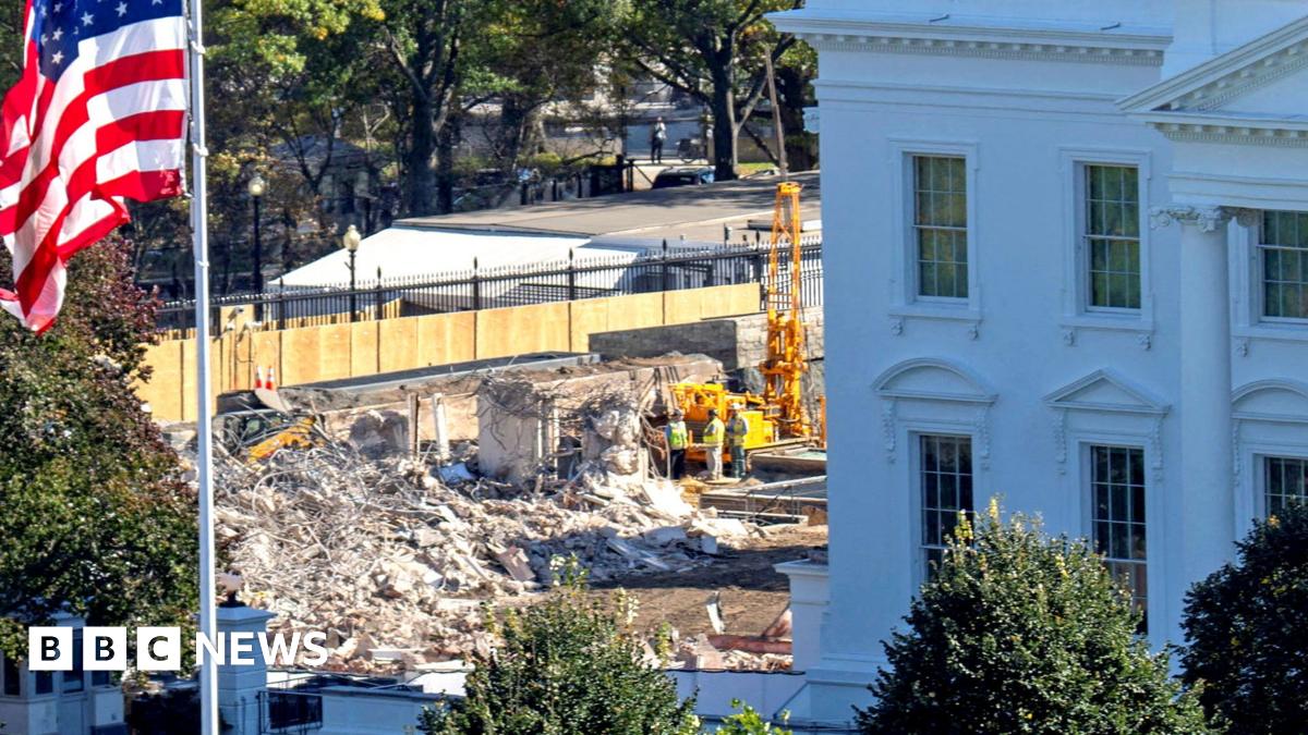 The White House, seen with the historic East Wing demolished nearby