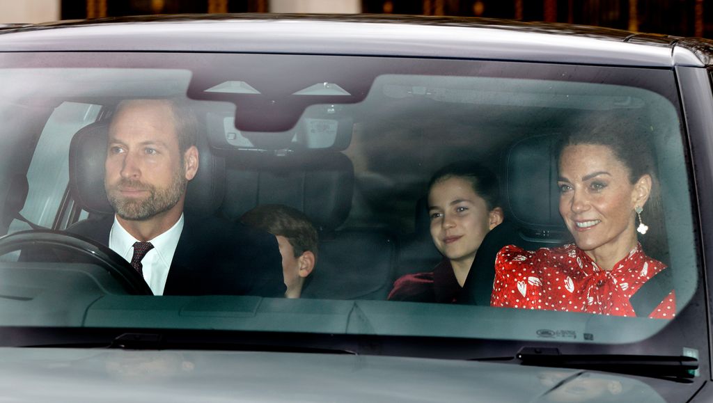 Prince William driving his immediate family to the Christmas Lunch for members of the Royal Family, hosted by King Charles III, at Buckingham Palace on December 16, 2025