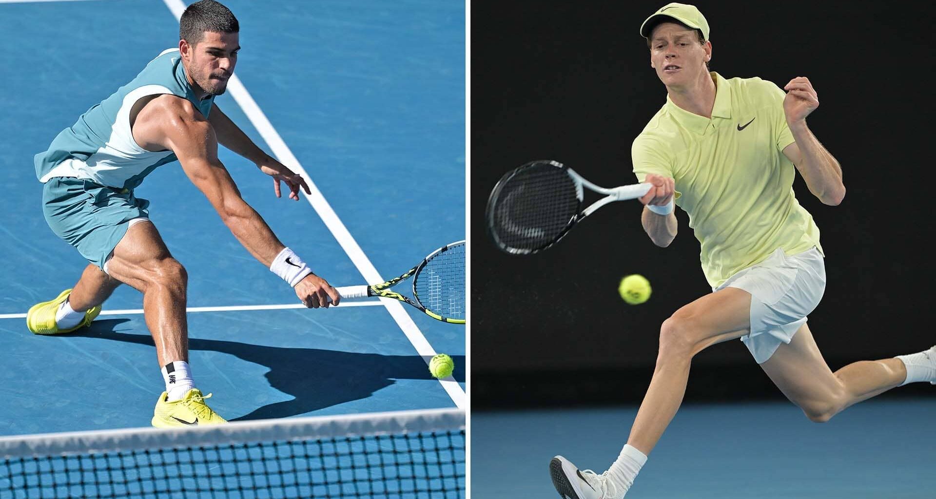 Carlos Alcaraz and Jannik Sinner in action at the 2025 Australian Open.