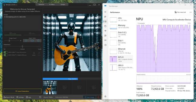 Here we see Amuse using the XDNA 2 NPU in Strix Halo to generate an image using Stable Diffusion 3