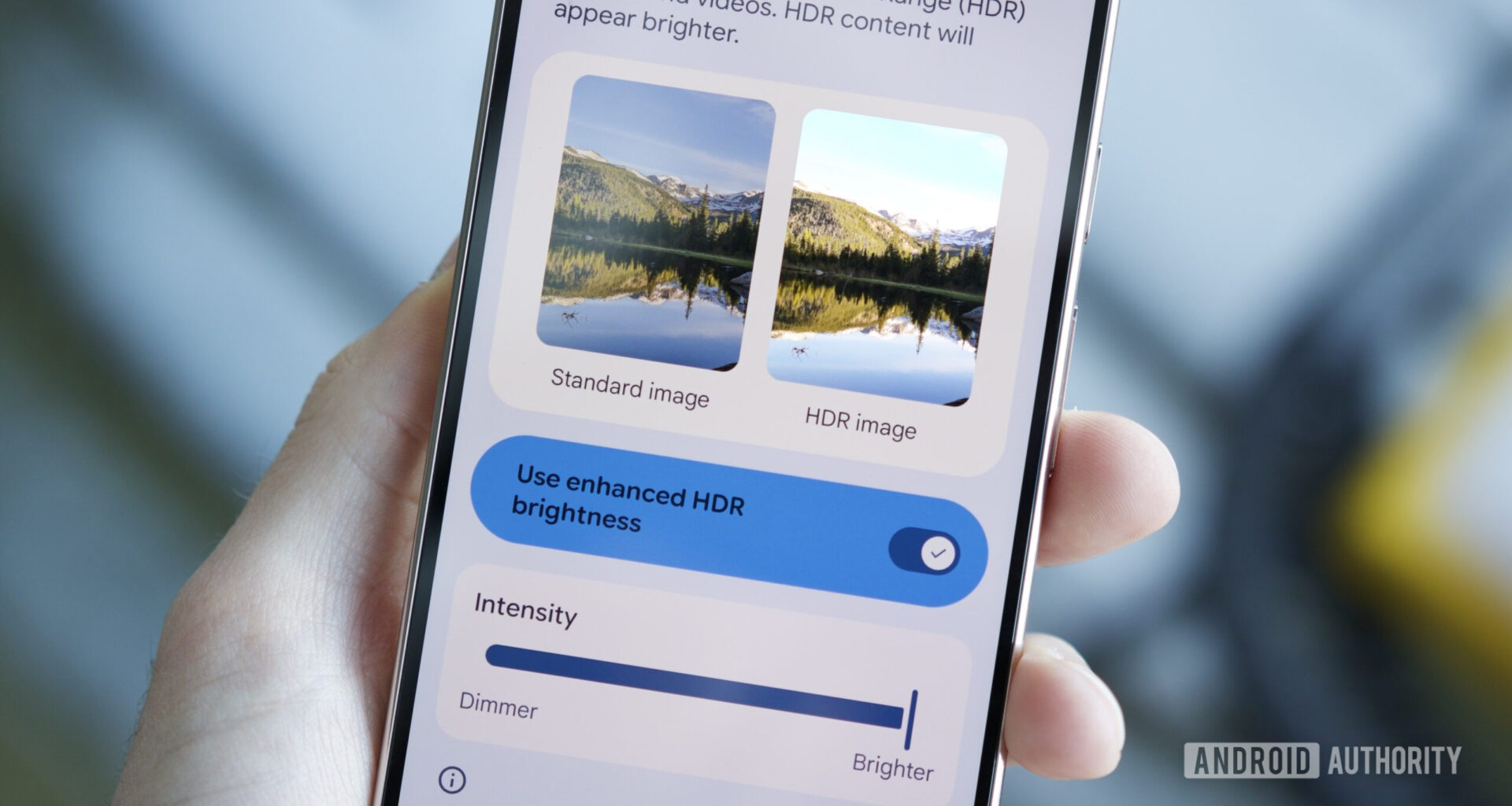 A Pixel phone, showing the new Enhanced HDR brightness settings in Android 16 QPR2.