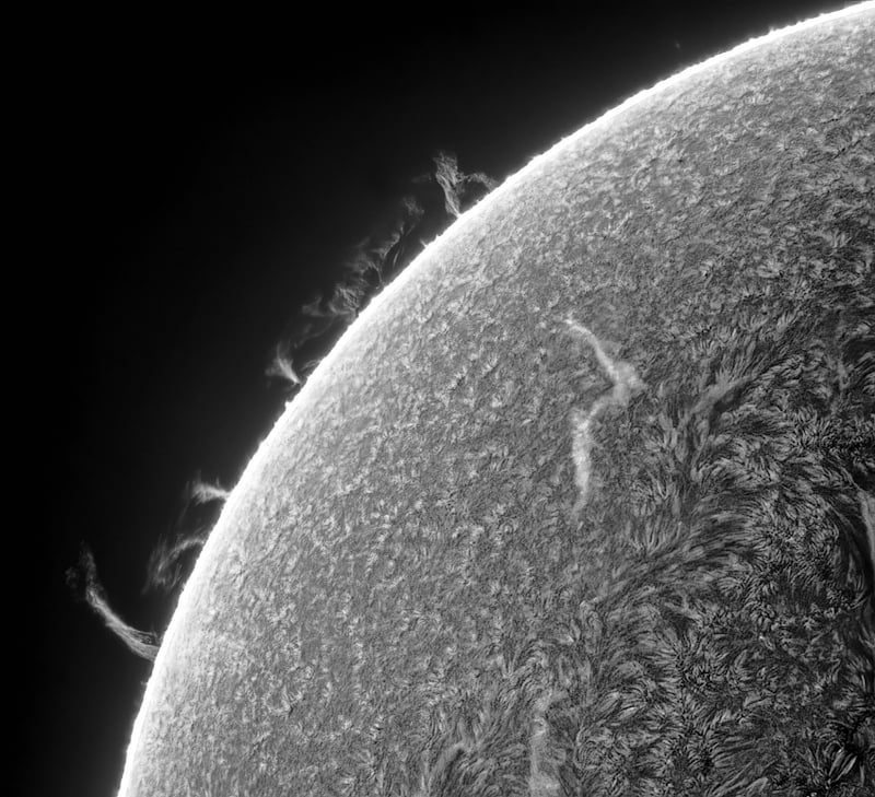 A black and white image of the solar surface 