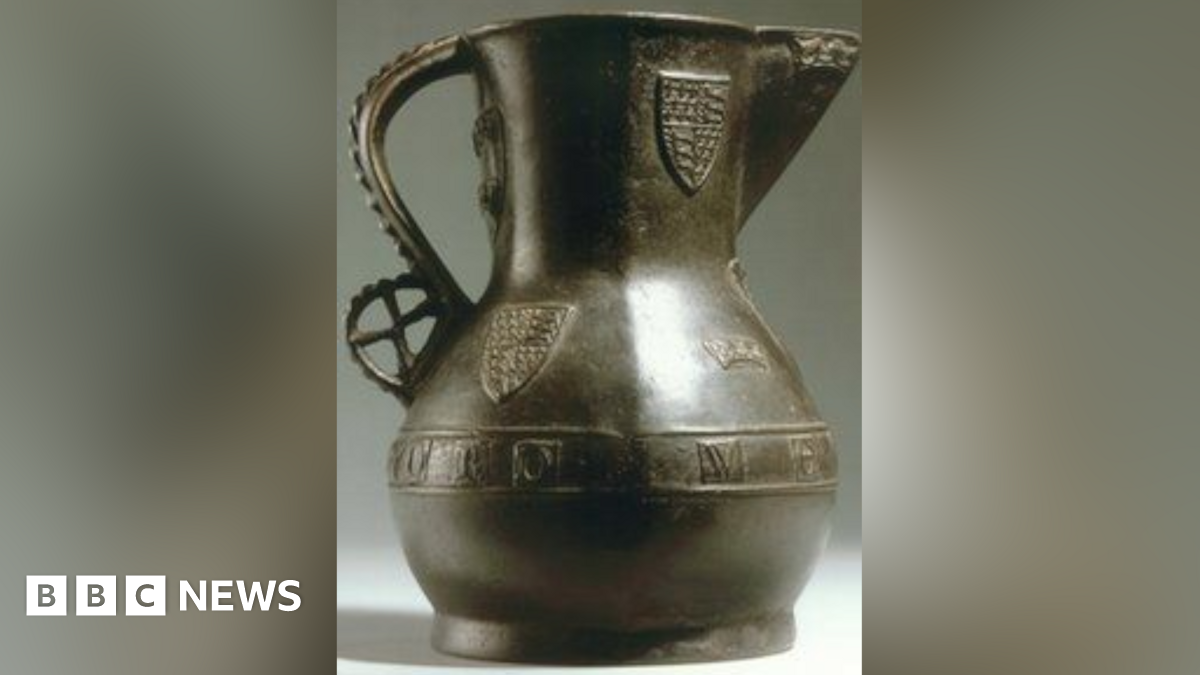 The Wenlok Jug is a bronze jug with two coat of arms on the design.