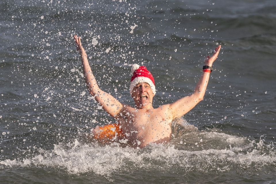 Mark Simpson at the Christmas Eve dip at Helen’s Bay on 24th December 2025 (Luke Jervis/Belfast Telegraph)