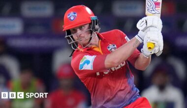 Jordan Cox plays a shot while playing for Dubai Capitals