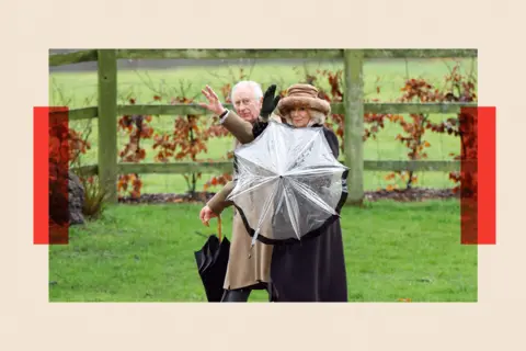 Getty Images King Charles III and Queen Camilla attend the Sunday service at the Church of St Mary Magdalene 