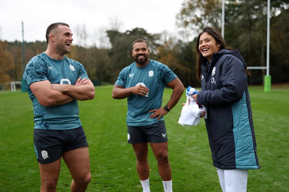Emma Raducanu attends an England rugby training session