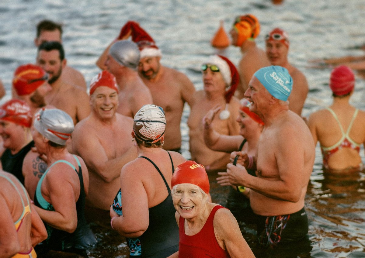 Swimmers in Serpentine lake in Hyde park at the Peter Pan Cup